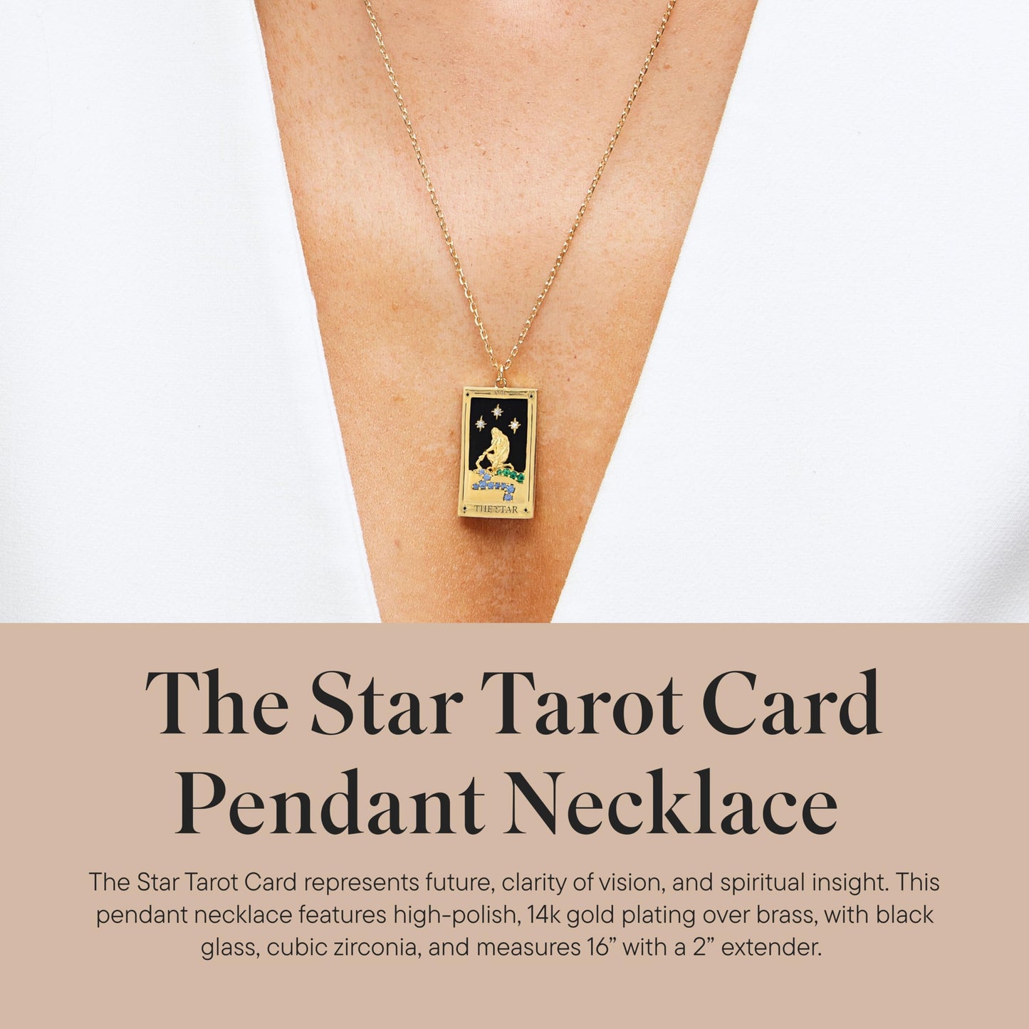 Tarot Card Pendant Necklace - Gold Chain Necklace for Women - 14k Gold Plating