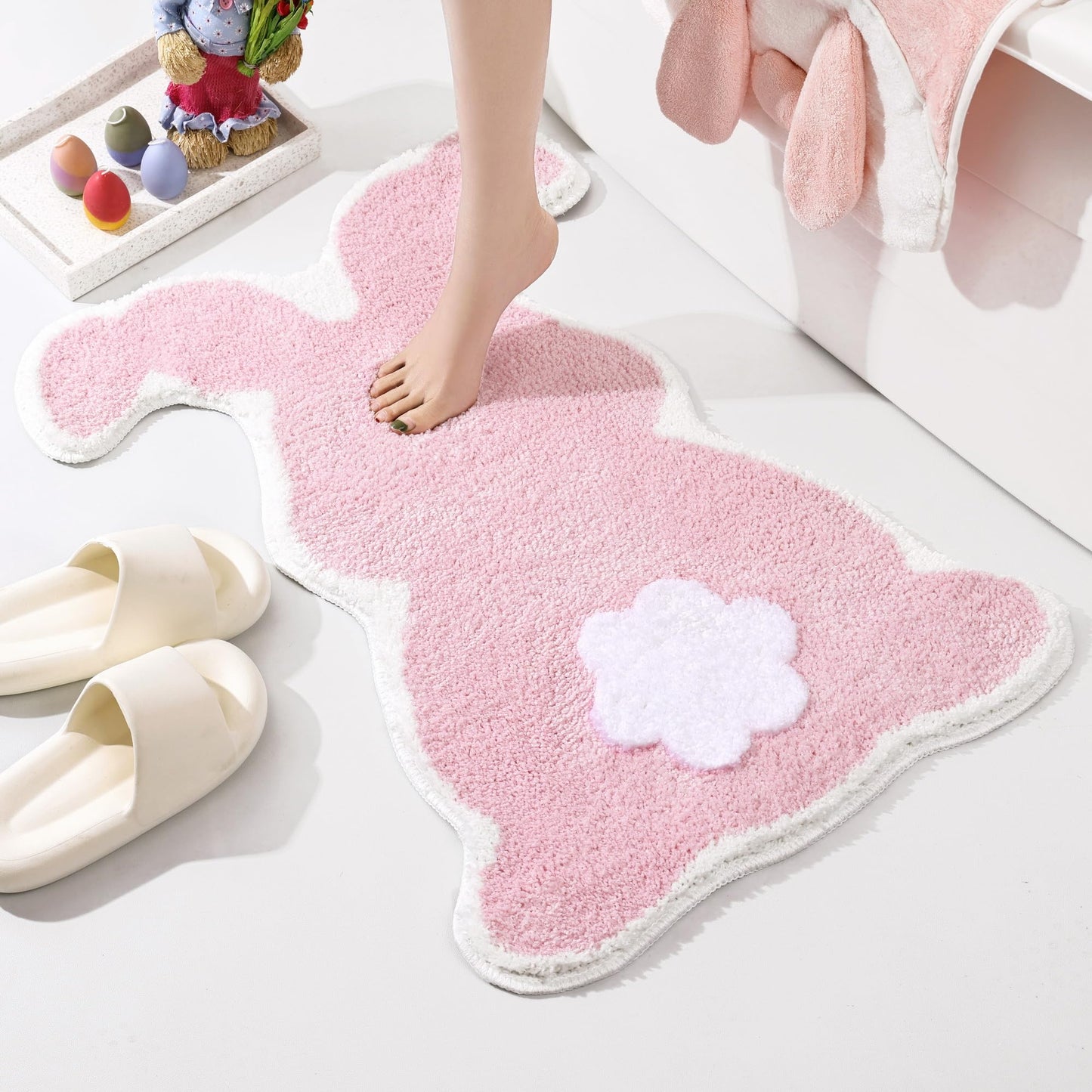 Pink Cute Rabbit Easter Bathroom Rugs Bath