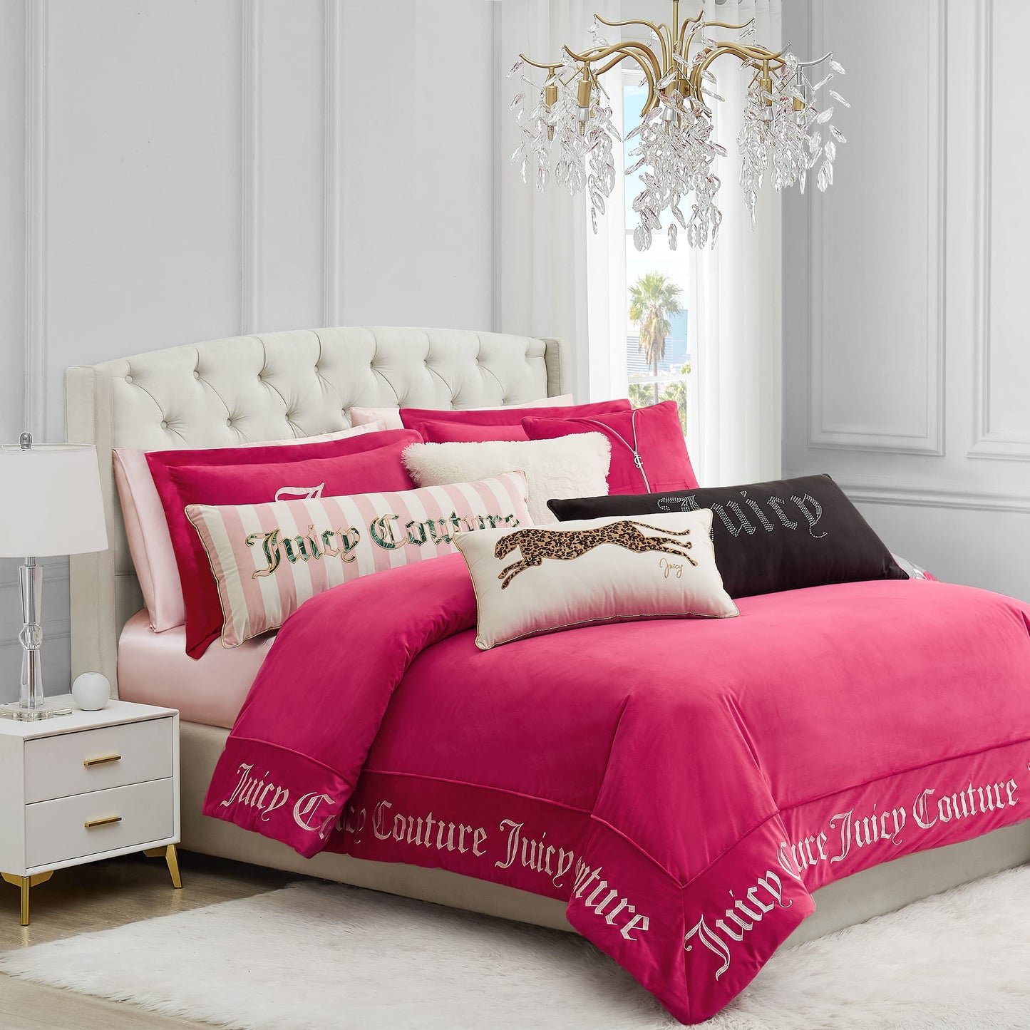 Juicy Couture - Decorative Accent Pillow, Velvet Rhinestone Crown, Premium Reversible Throw Pillow