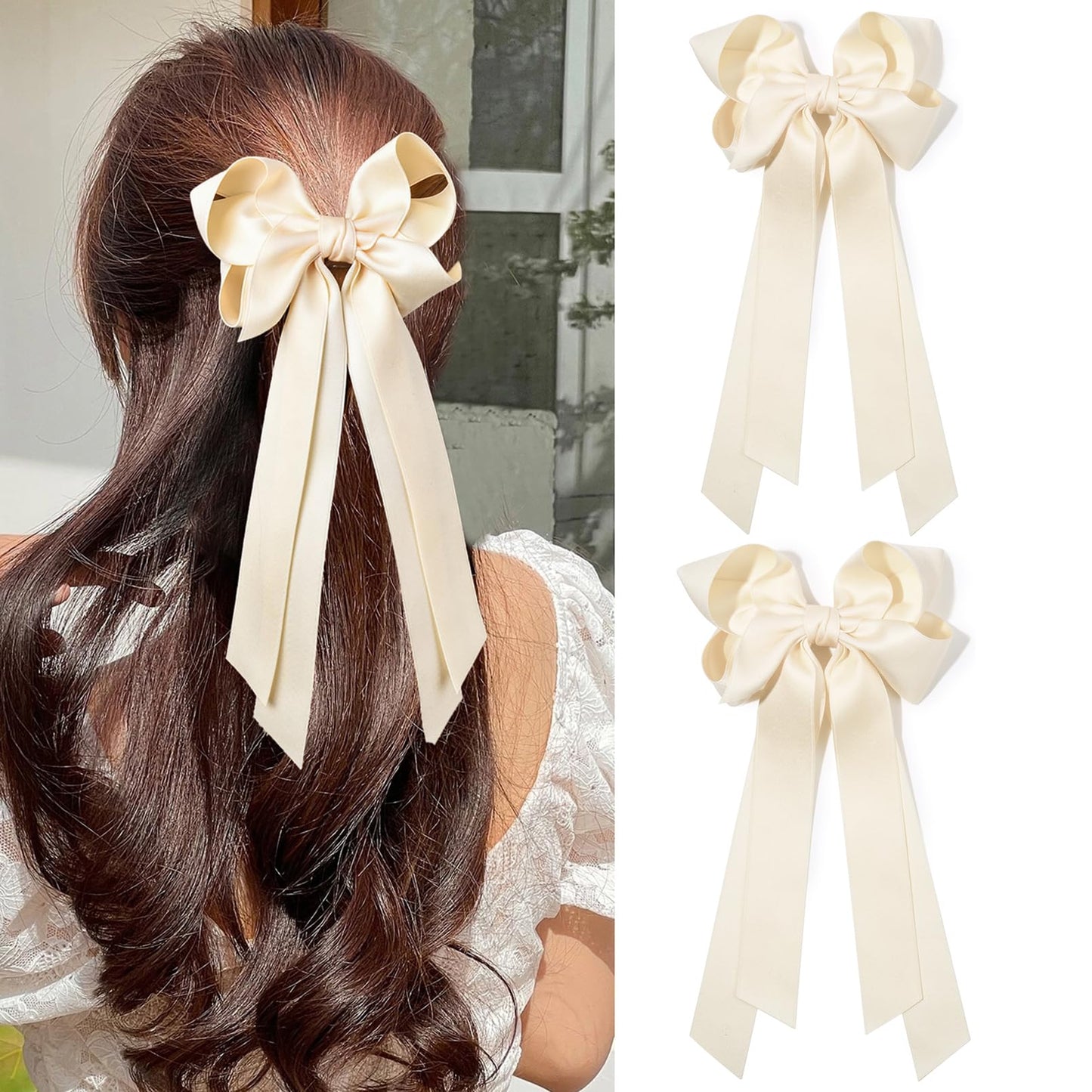 Silky Satin 2PCS Hair Bows Hair Clip - Holder Accessories Slides Metal Clips Hair Bow