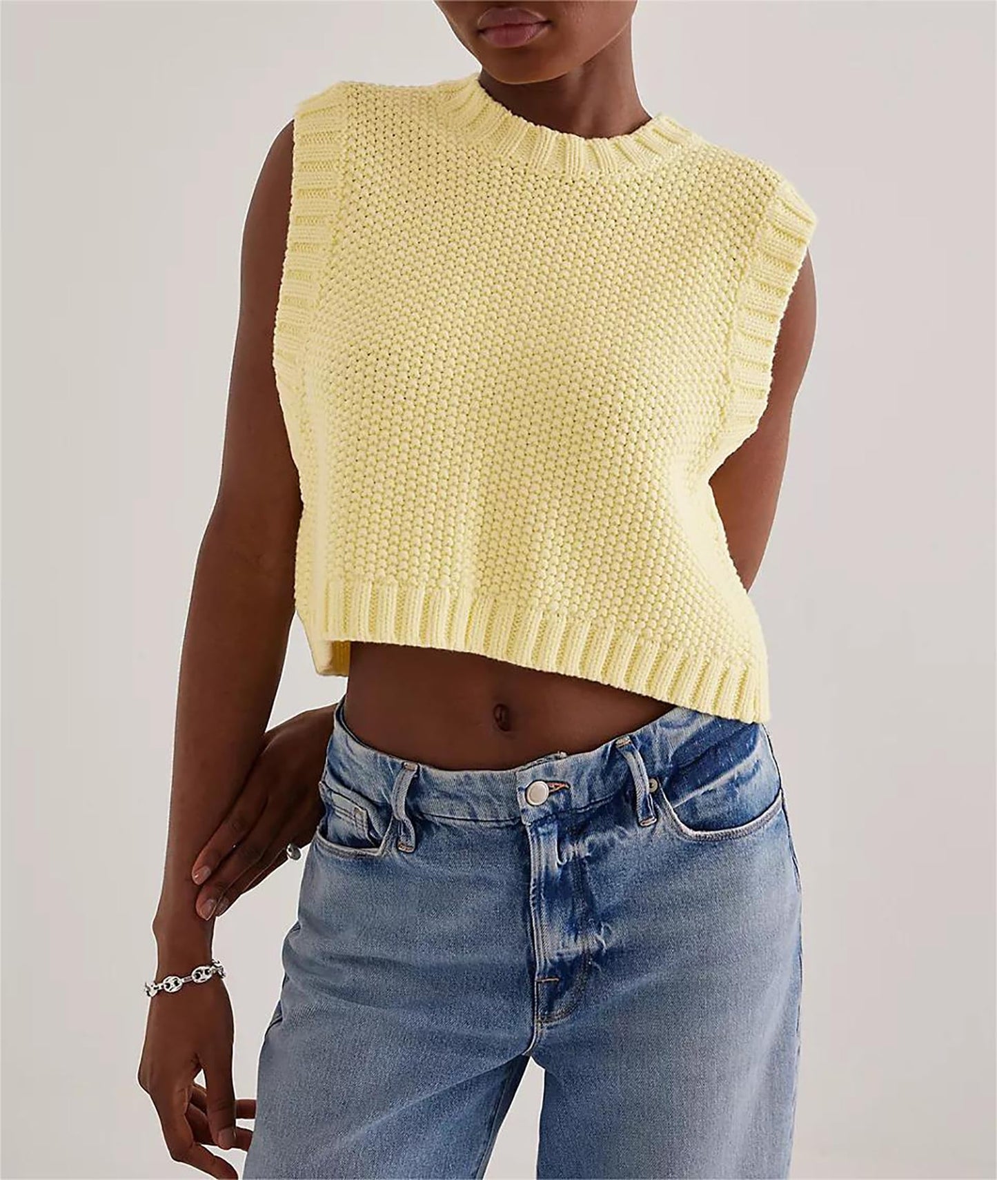 Y2K Backless Tie Up Knit Crop Sweater Vest Sleeveless Round Neck Split Open Back Pullover