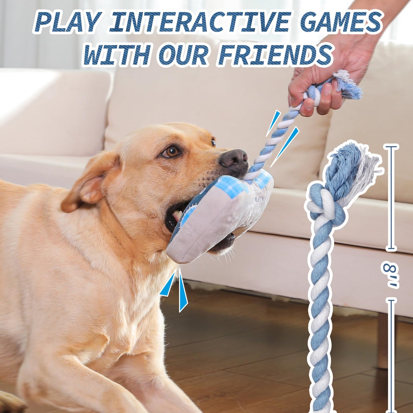 Cute Dog Plush Toys : Squeaky Dog Toys with Crinkle Paper and Interactive Rope Toy for Tug of War - Game Controller