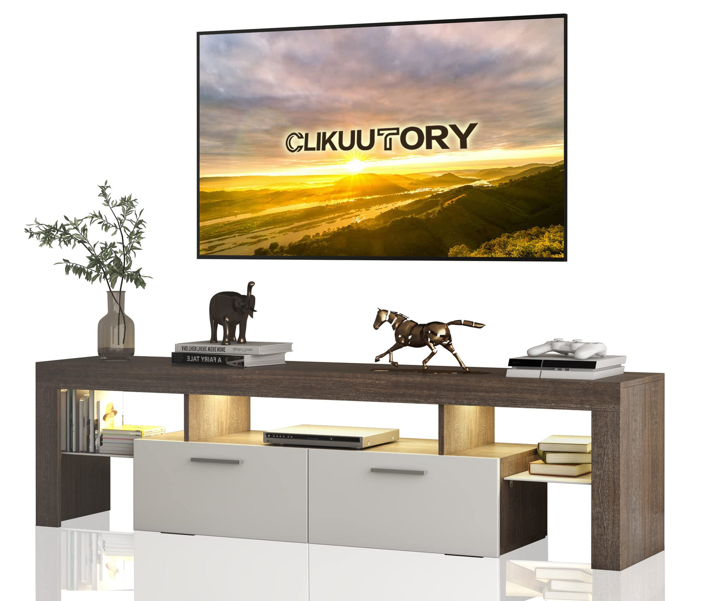 LED TV Stand with Large Storage Drawer -  Modern High Gloss TV Console Table with Entertainment Center