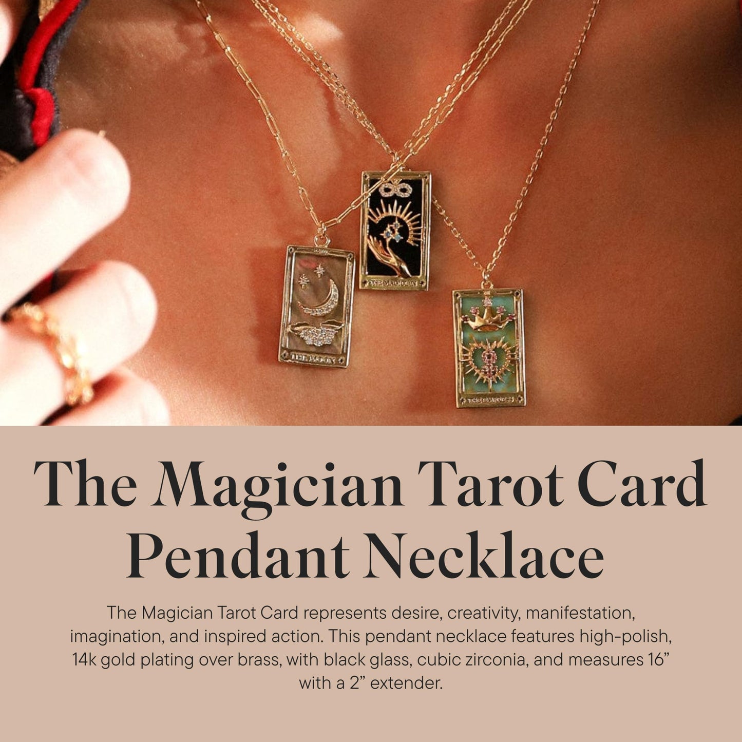 Tarot Card Pendant Necklace - Gold Chain Necklace for Women - 14k Gold Plating