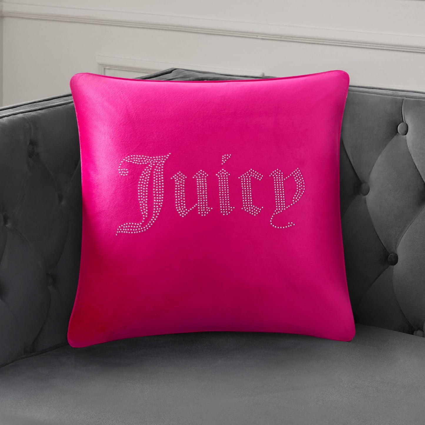 Juicy Couture - Decorative Accent Pillow, Velvet Rhinestone Crown, Premium Reversible Throw Pillow