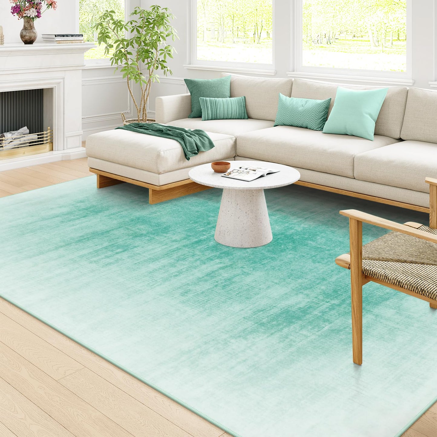 Contemporary Ombre Nursery Rug Washable Non-Slip