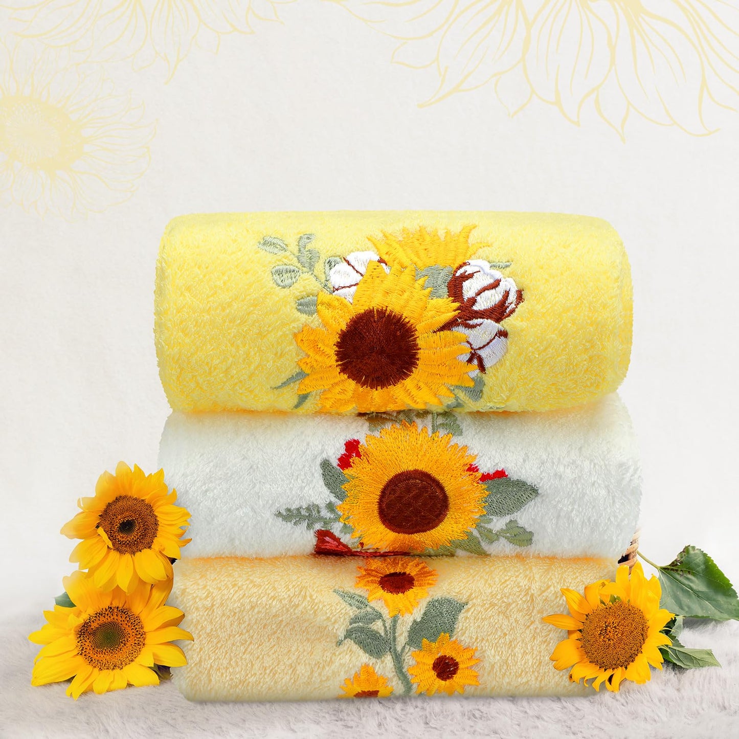 Embroidered Floral Hand Towels - Cute Summer Flowers Cotton Soft Absorbent Towels