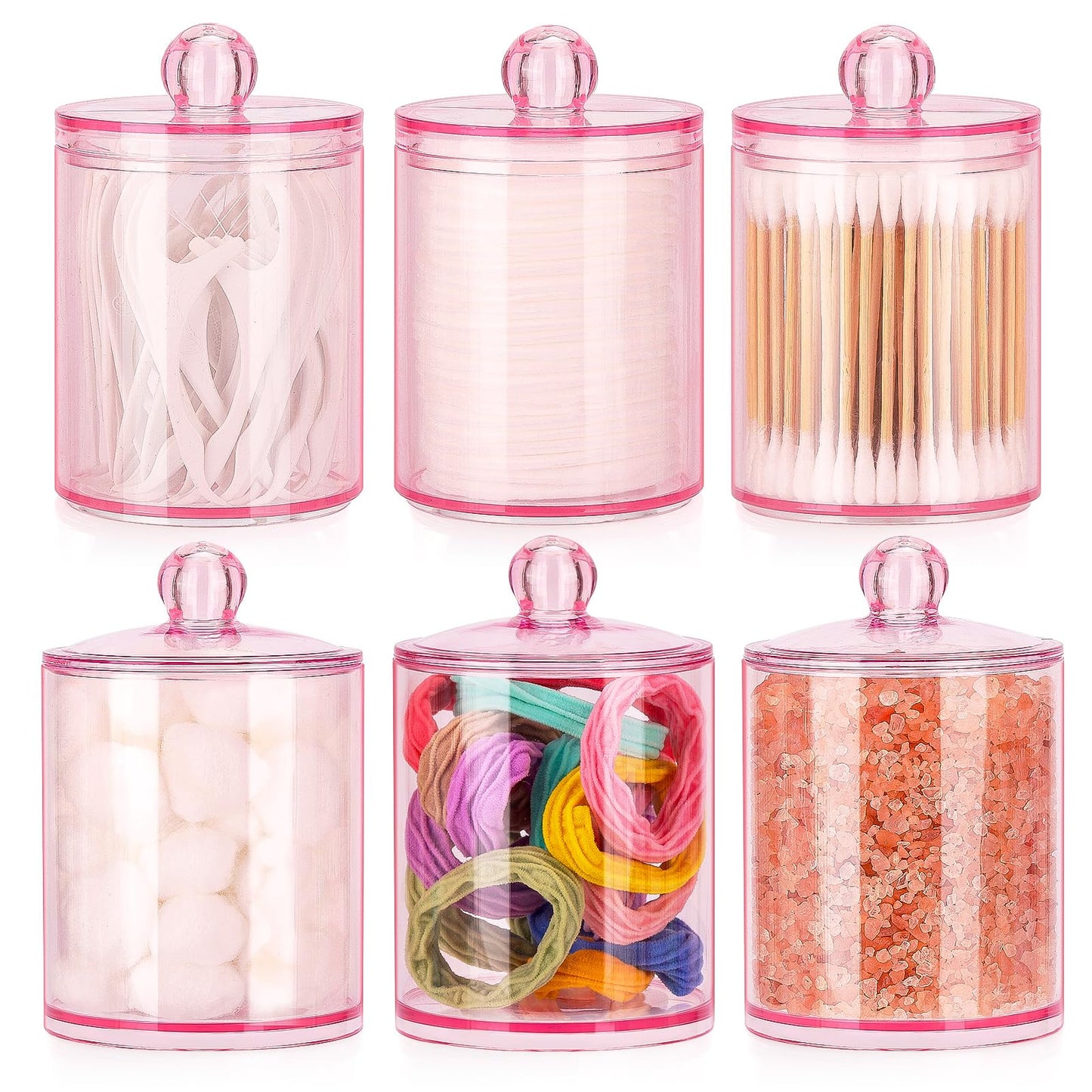 Pink Apothecary Jar – Q-Tips Holder & Cotton Swab Dispenser for Bathroom Storage