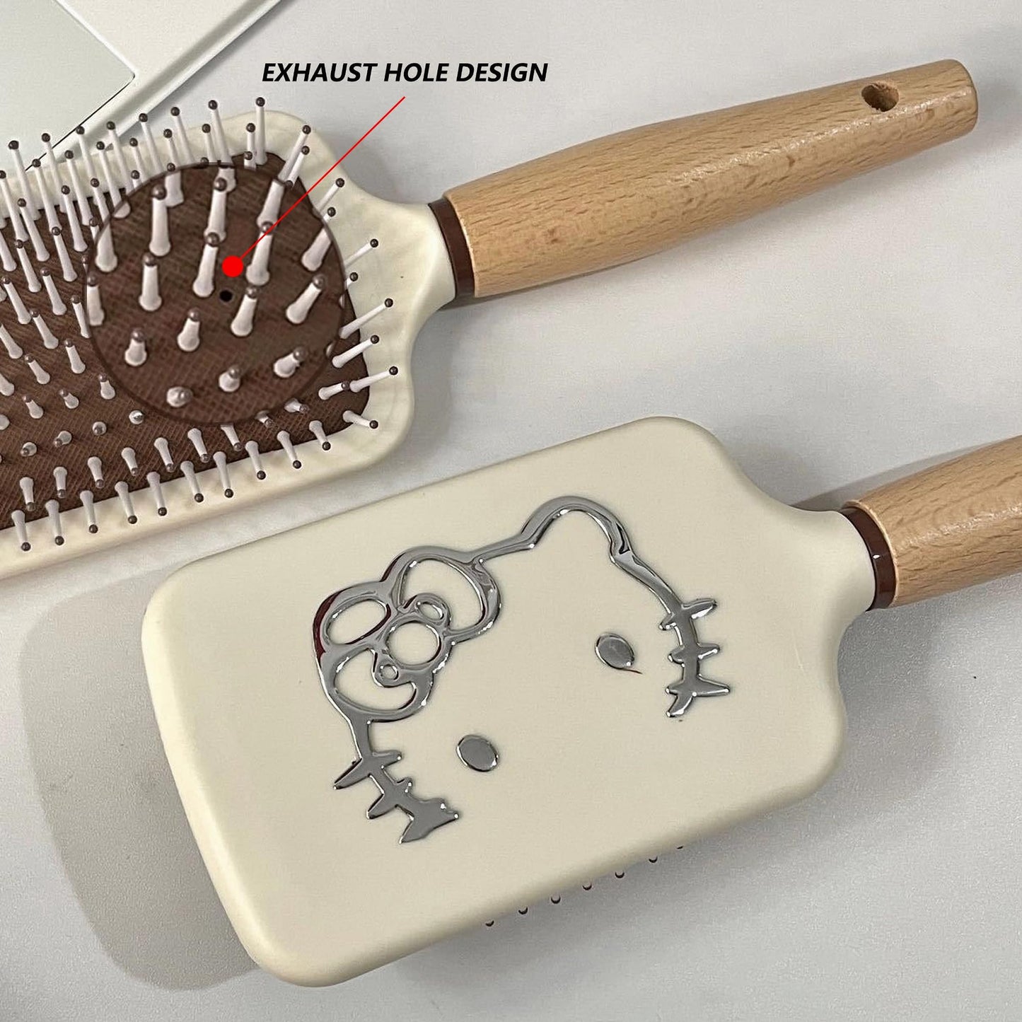 Cute Hello Kitty Hair Brush - Wooden Handle Friendly Massage Scalp Brush