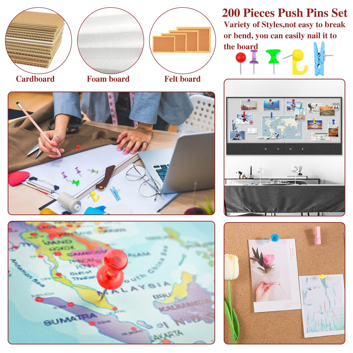 Push Pins Thumb Tacks - 200 Pieces Cute Decorative Push Pins