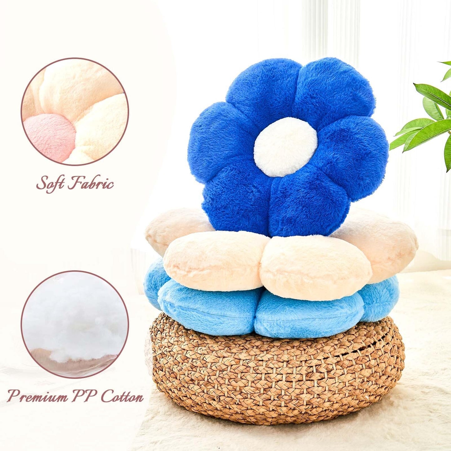 Plush Flower-Shaped Throw Pillow – Soft Faux Rabbit Fur Cushion for Bedroom or Living Room Decor