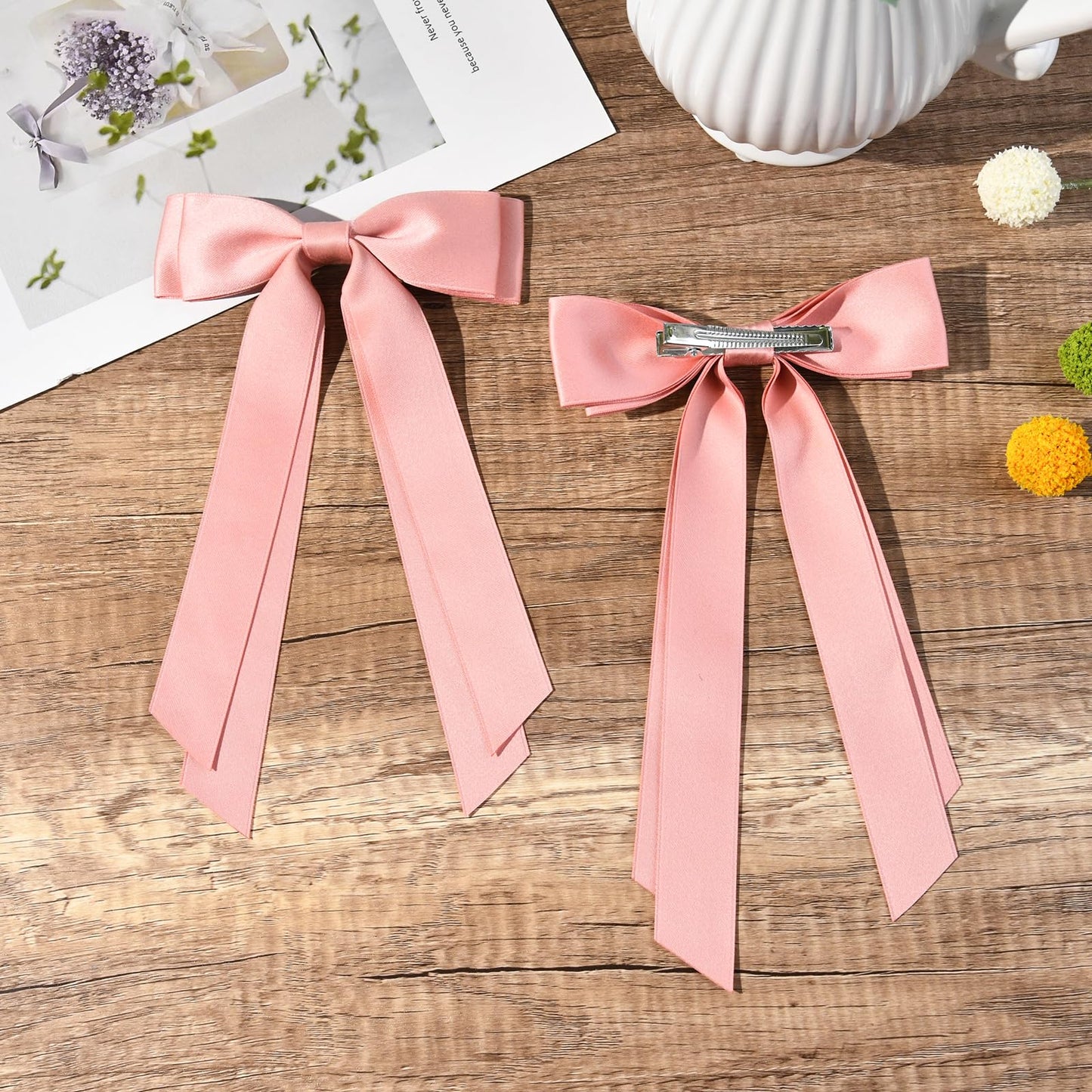 Silky Satin 2PCS Hair Bows Hair Clip - Holder Accessories Slides Metal Clips Hair Bow