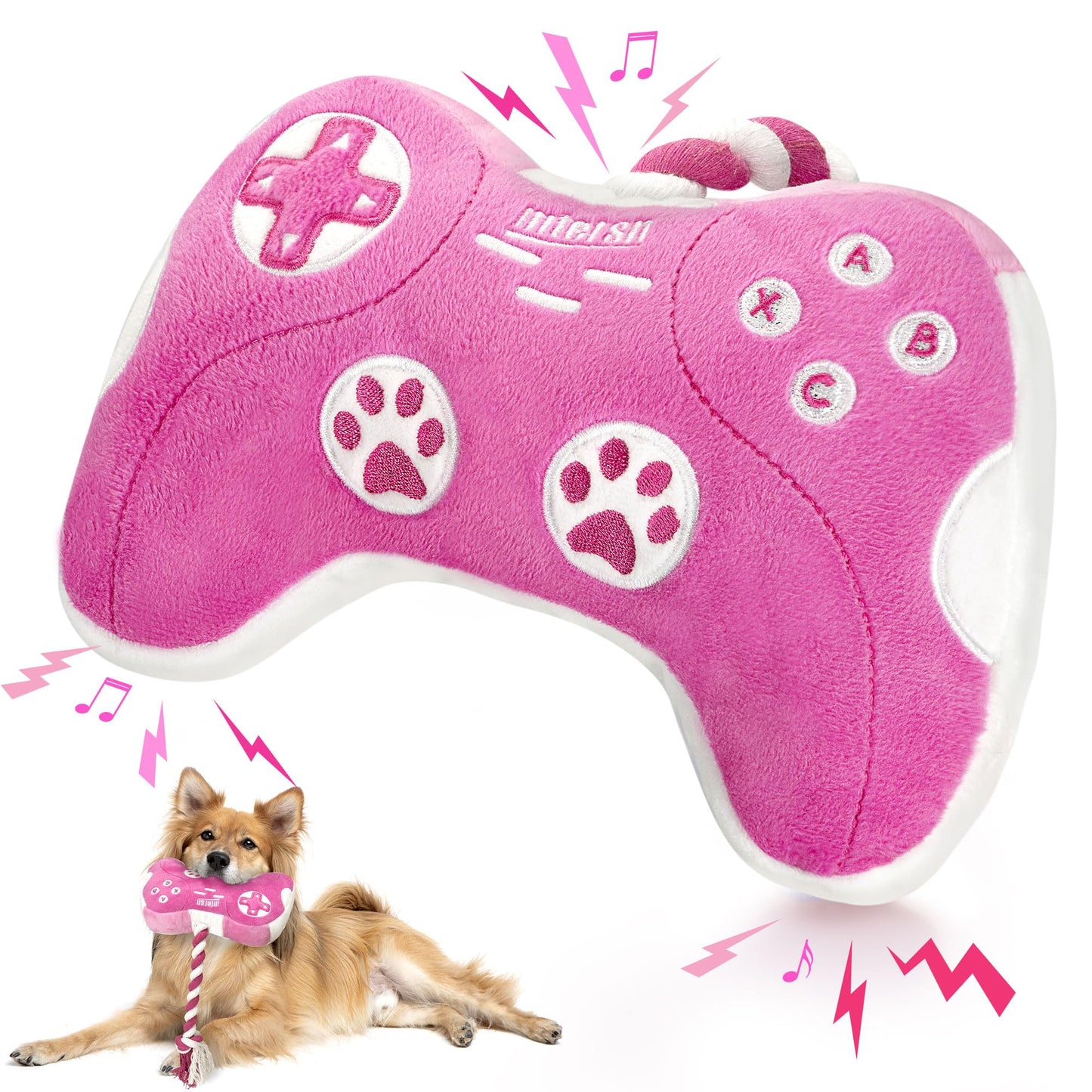 Cute Dog Plush Toys : Squeaky Dog Toys with Crinkle Paper and Interactive Rope Toy for Tug of War - Game Controller