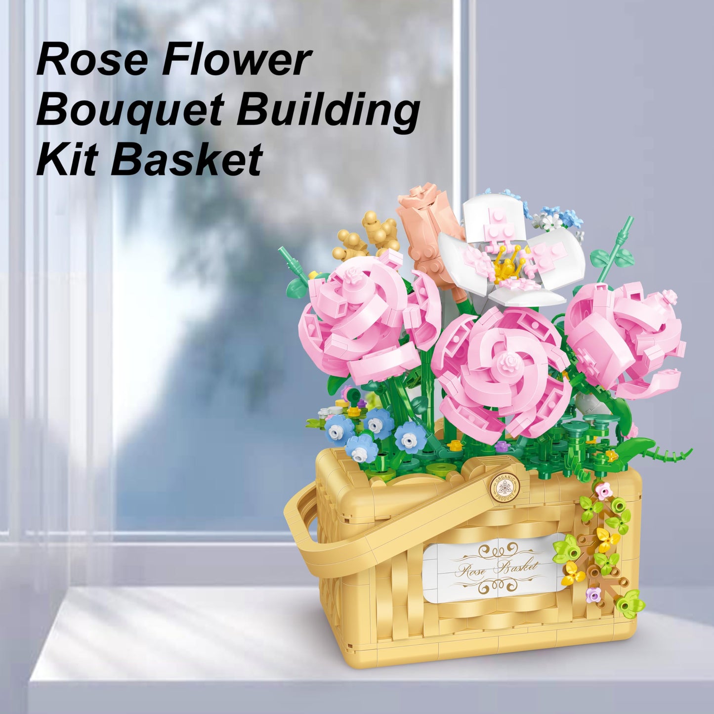 Flower Bouquet Building Kit Bonsai Rose Fower Basket Building Blocks Set