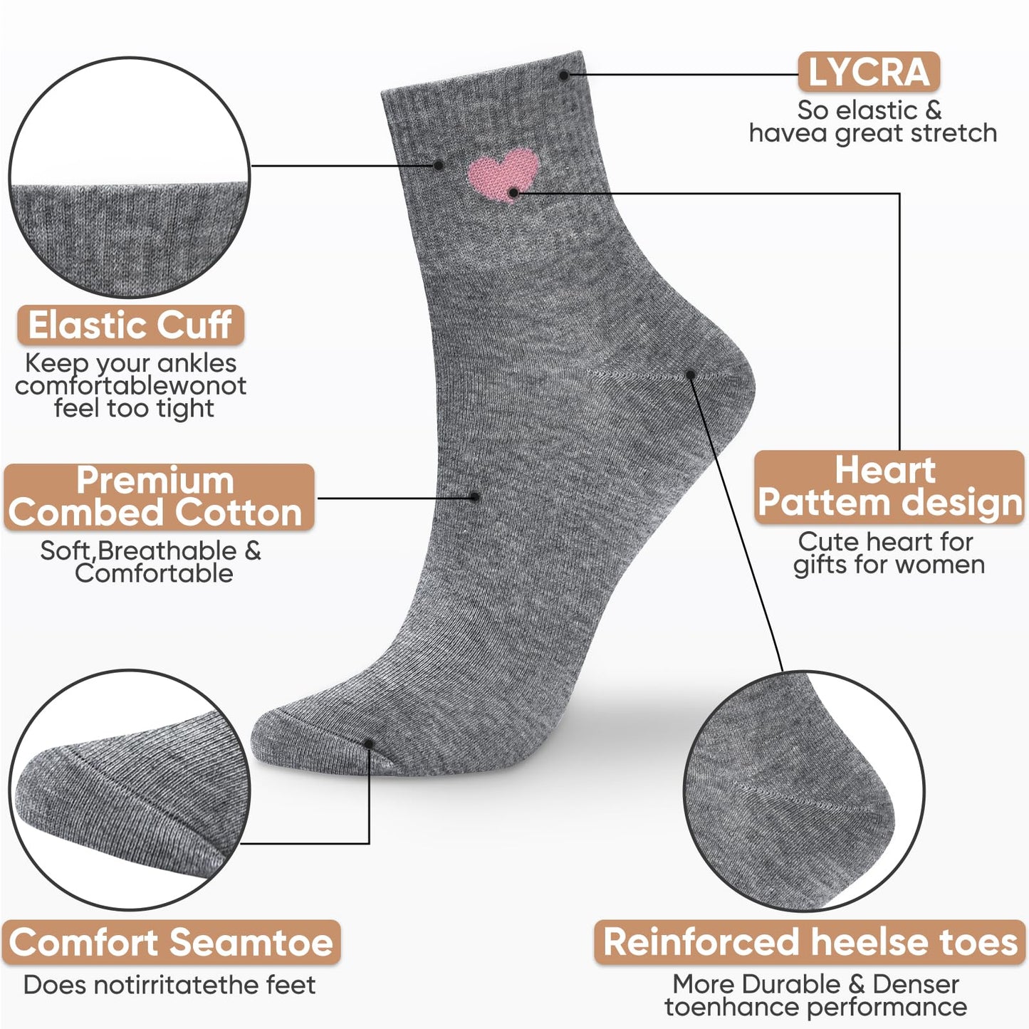 Women's Crew Socks Ankle High Cotton Fun Cute Athletic Running Socks(5-Pairs With Present Box)