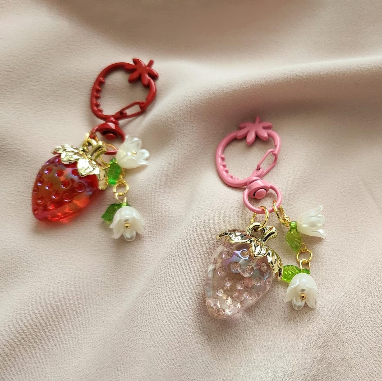 Cute Strawberry Keychain, Kawaii Heart Flower Daisy Keychain