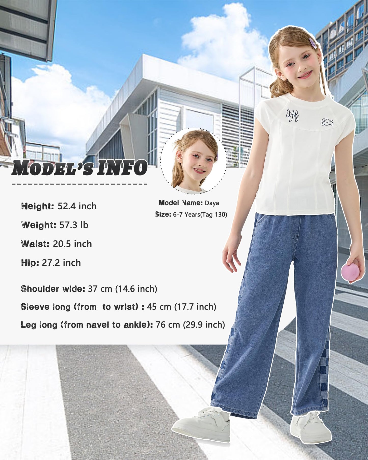 Girls Jeans Denim Elastic Wasit Wide Leg Baggy Pants