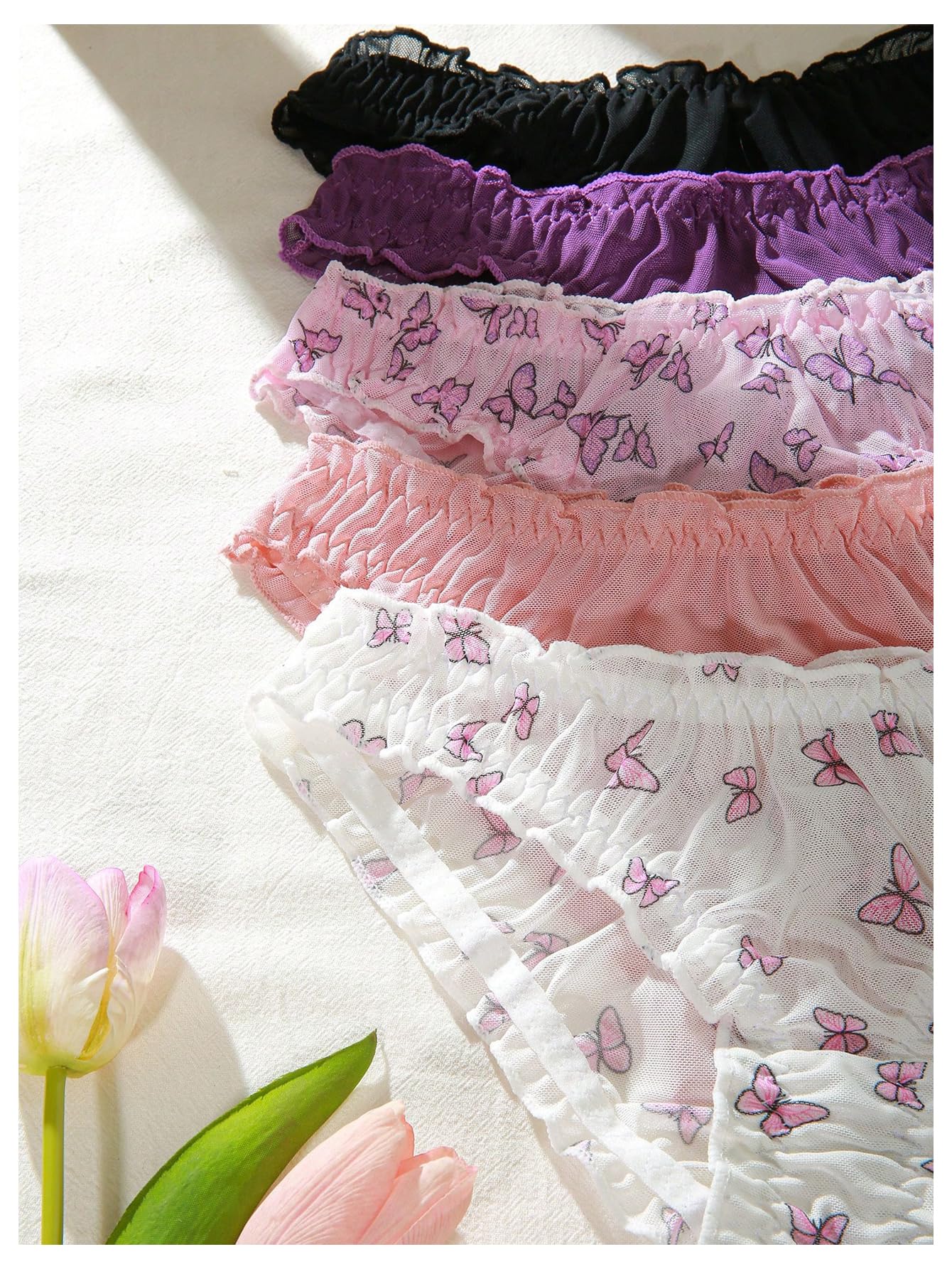 Women's 5pack Floral Print Low Rise Panty Set Frill Trim Textured Soft Underwear