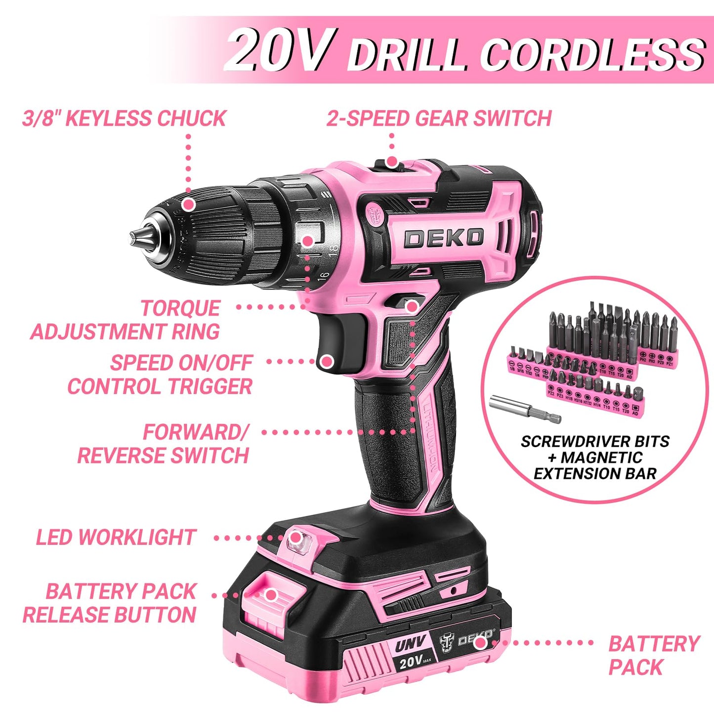 Cordless 20V Drill Tool Kit with Battery and Basic Hand Tools