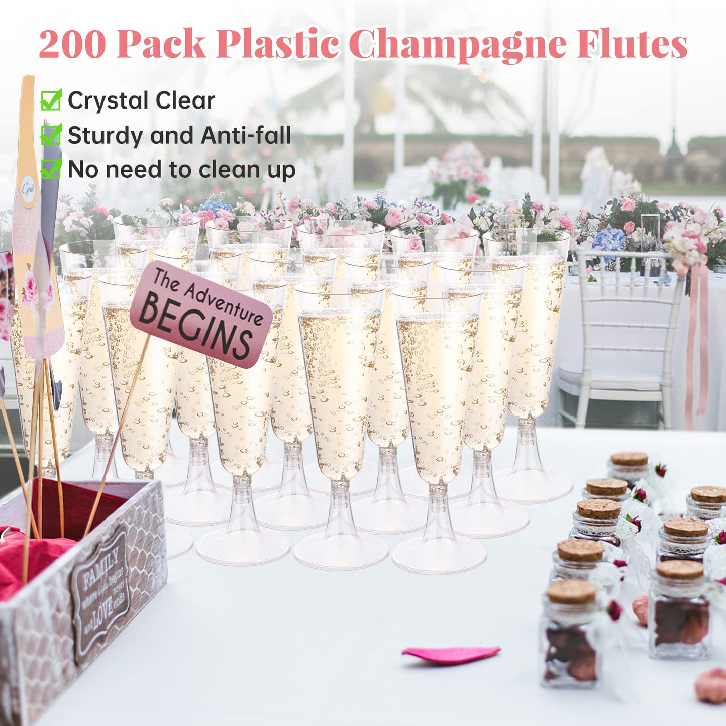 Champagne Flutes Plastic 100 Pack Disposable Mimosa Glasses