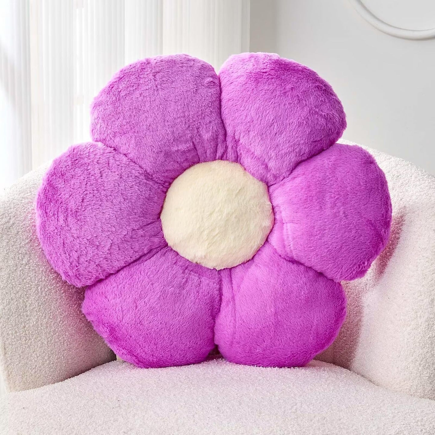 Plush Flower-Shaped Throw Pillow – Soft Faux Rabbit Fur Cushion for Bedroom or Living Room Decor