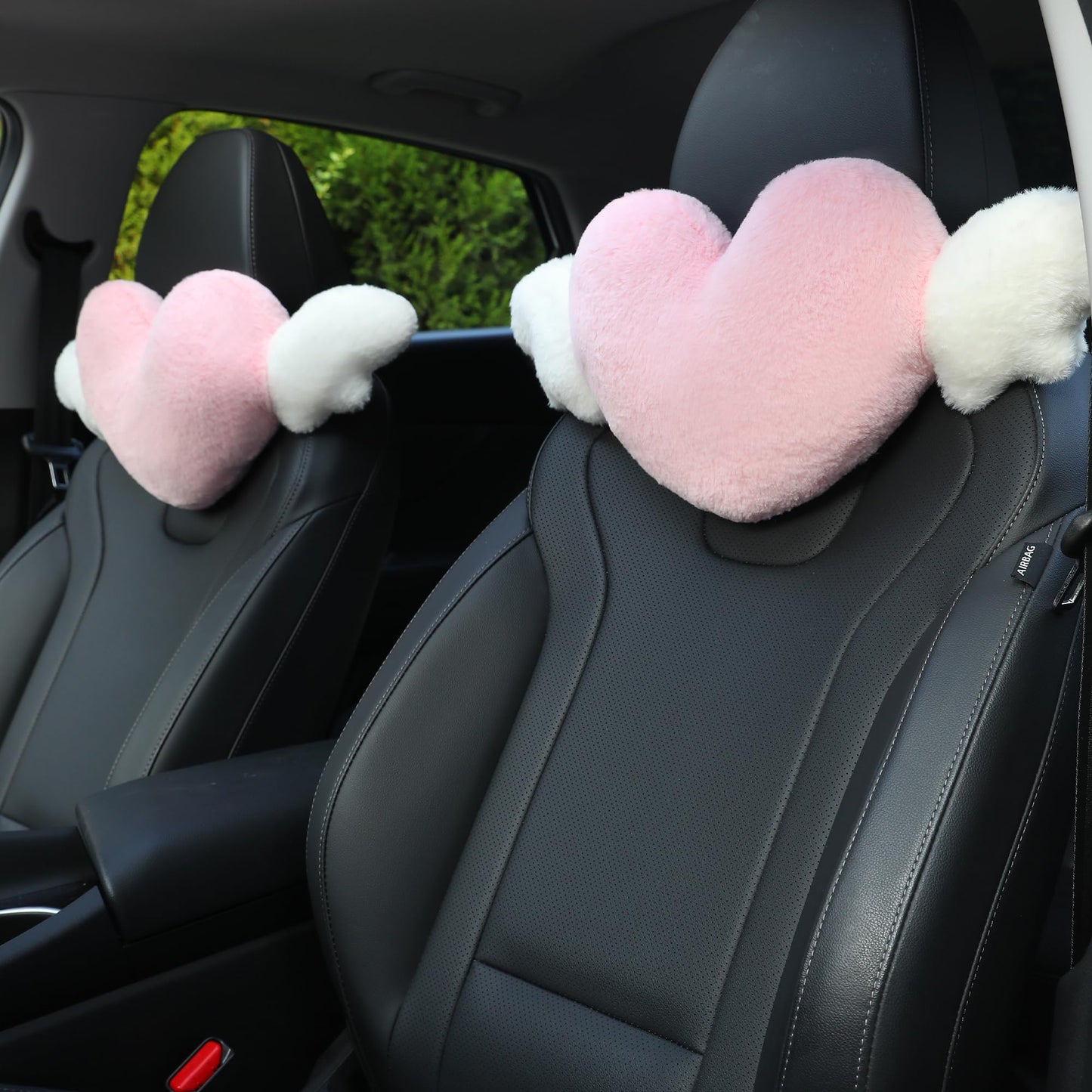 Heart Shaped Cute Car Headrest Pillow with Angel Wings - Comfortable Soft Head Rest Cushion Kawaii