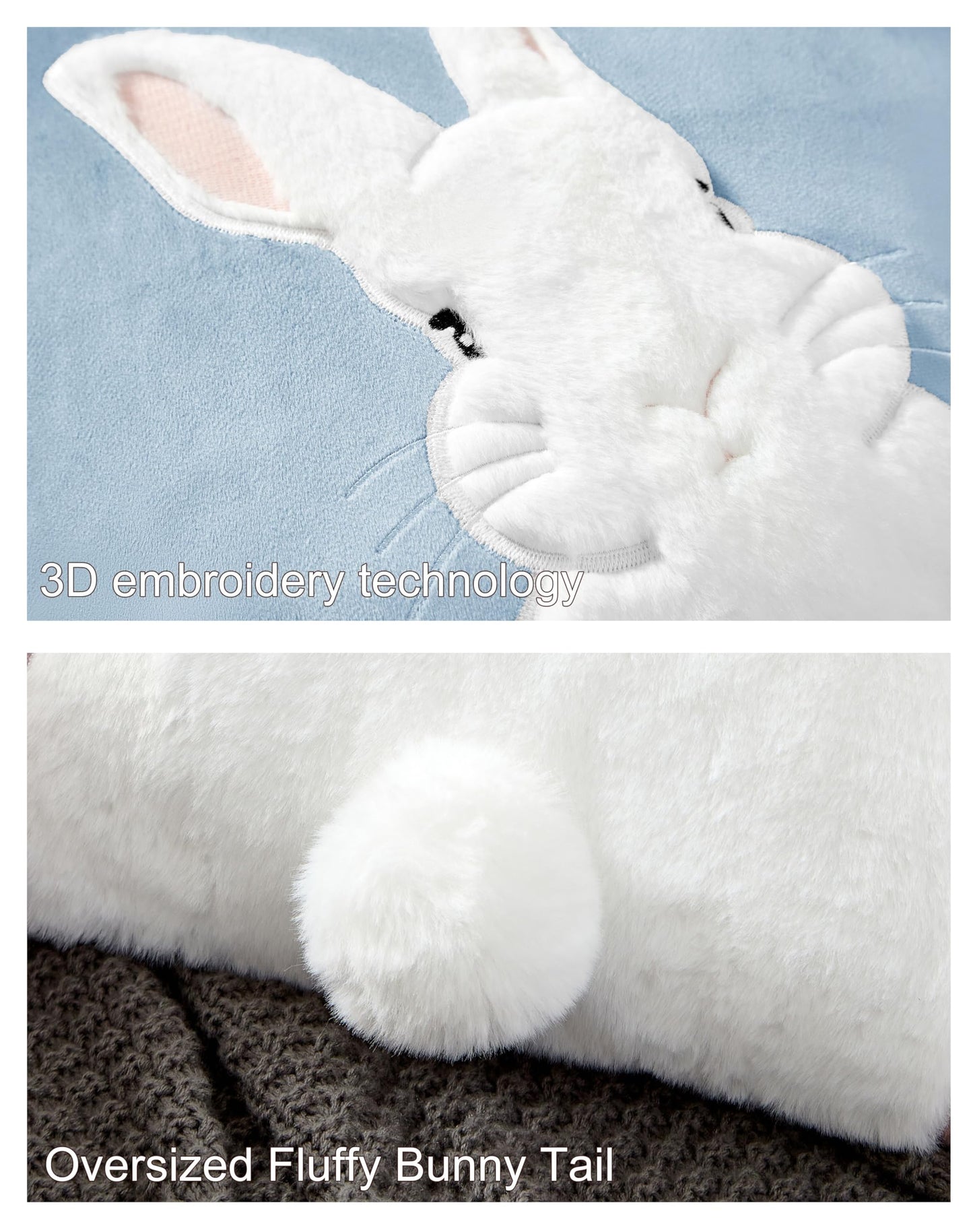 Embroidered 3D Bunny Rabbit Throw Pillowcase Velvet Spring Easter Pillow Covers