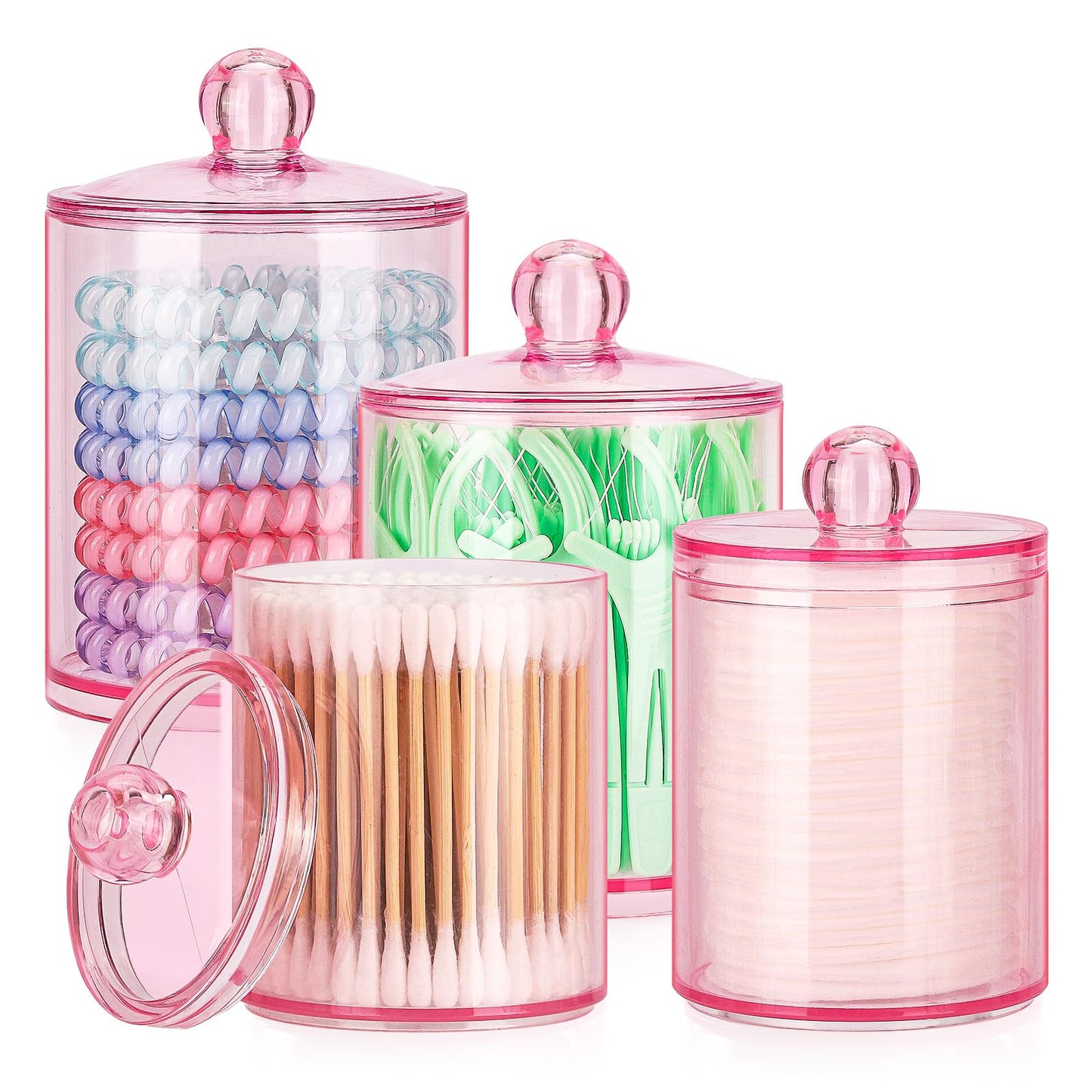 Pink Apothecary Jar – Q-Tips Holder & Cotton Swab Dispenser for Bathroom Storage