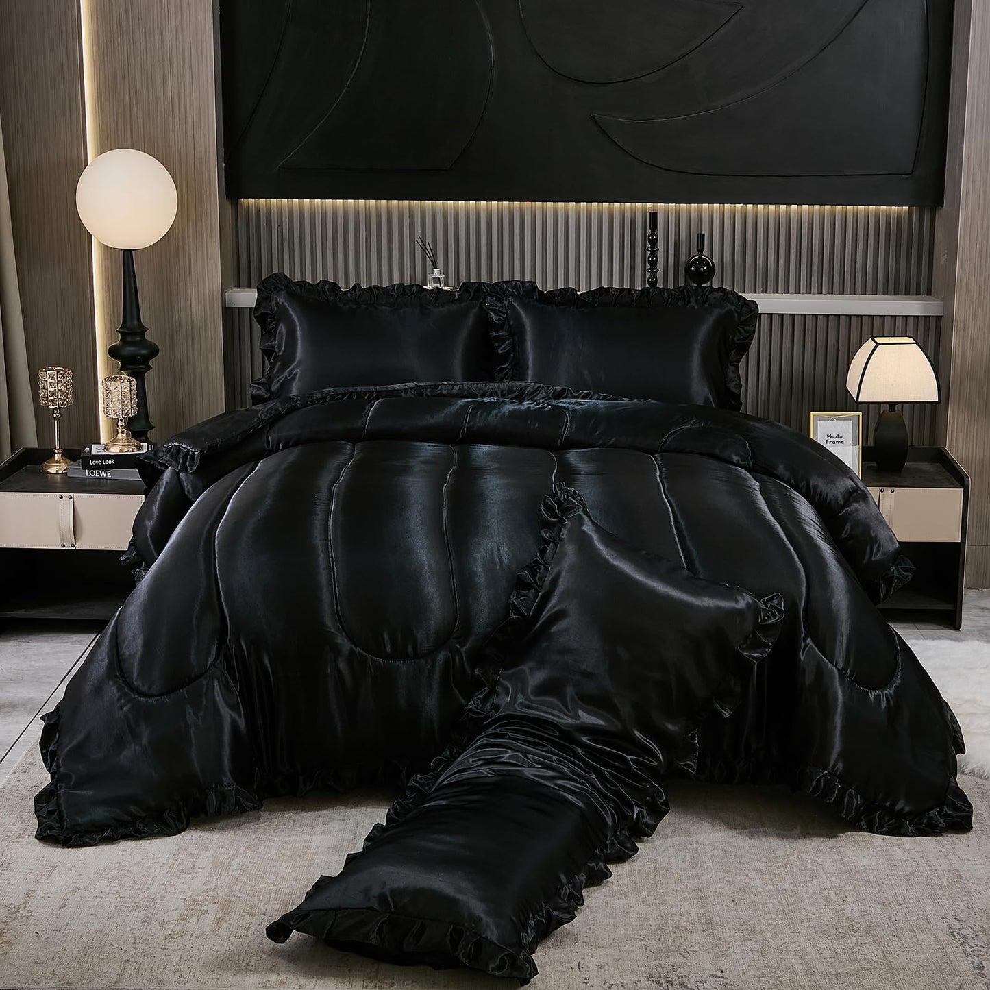 Comforter Silk Beddings - Luxury Silky Body Pillow Cover Ruffle