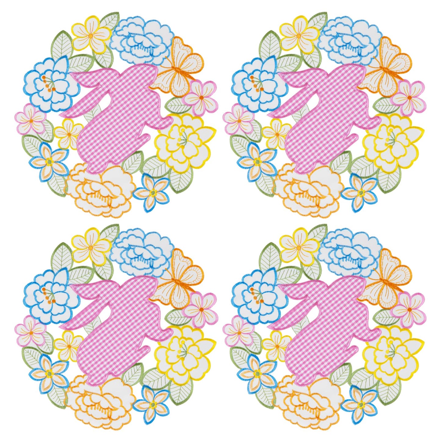 Cutwork Embroidered Plaid Easter Rabbits Florals Table Runners, Placements Dining Home Table Decorations