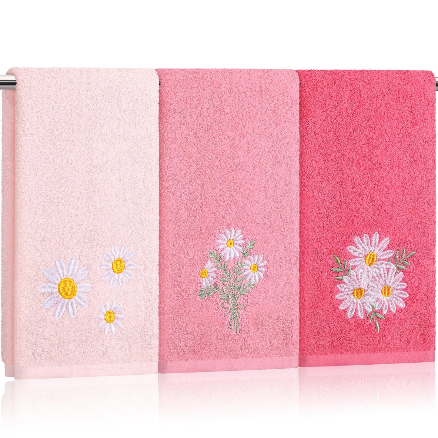 Embroidered Floral Hand Towels - Cute Summer Flowers Cotton Soft Absorbent Towels