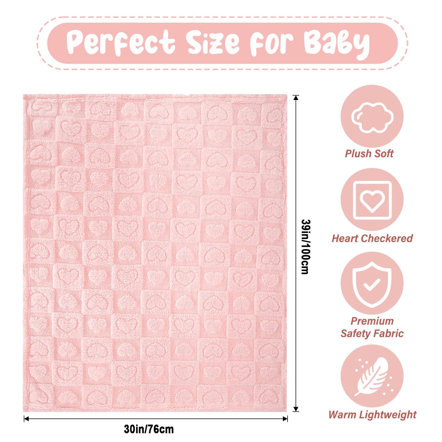 Plush Heart-Patterned Checkered Blanket, 30" x 39"