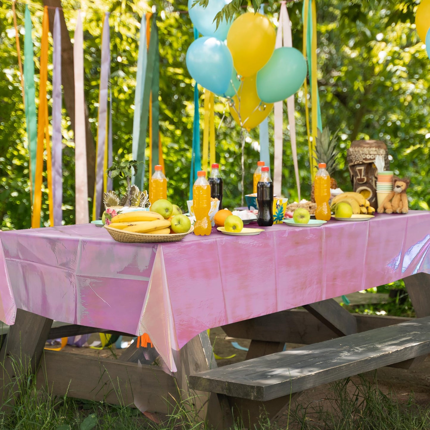 Pink Iridescent Holographic Tablecloth – 40" x 108" Shiny Plastic Cover for Parties and Events