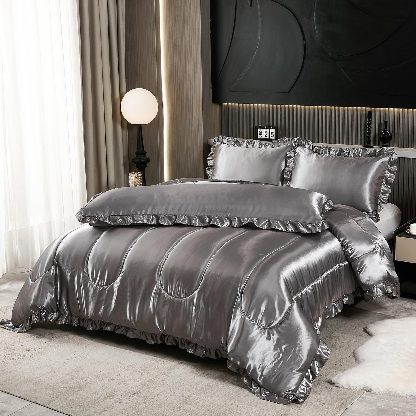 Comforter Silk Beddings - Luxury Silky Body Pillow Cover Ruffle