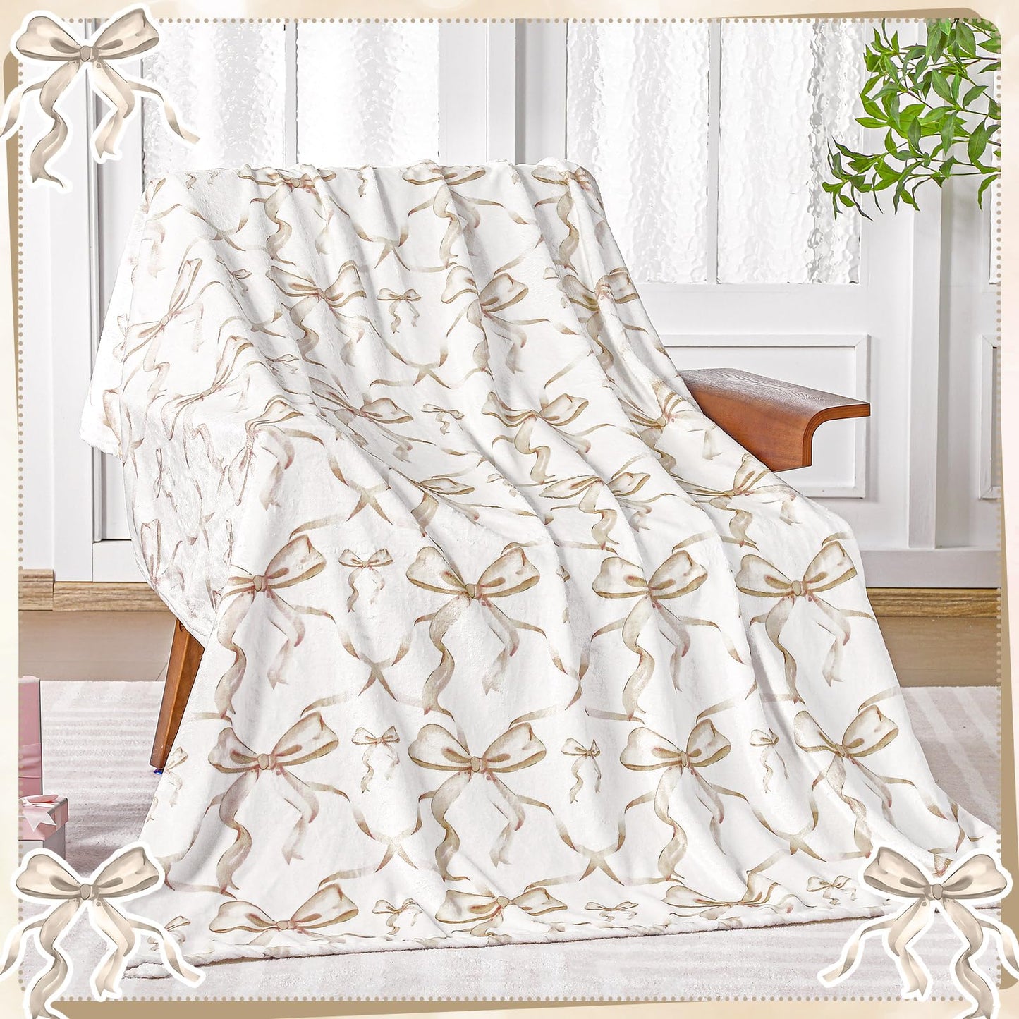 Coquette Bow Blanket Flannel Soft Lightweight Aesthetic Plush, 50" x 60"