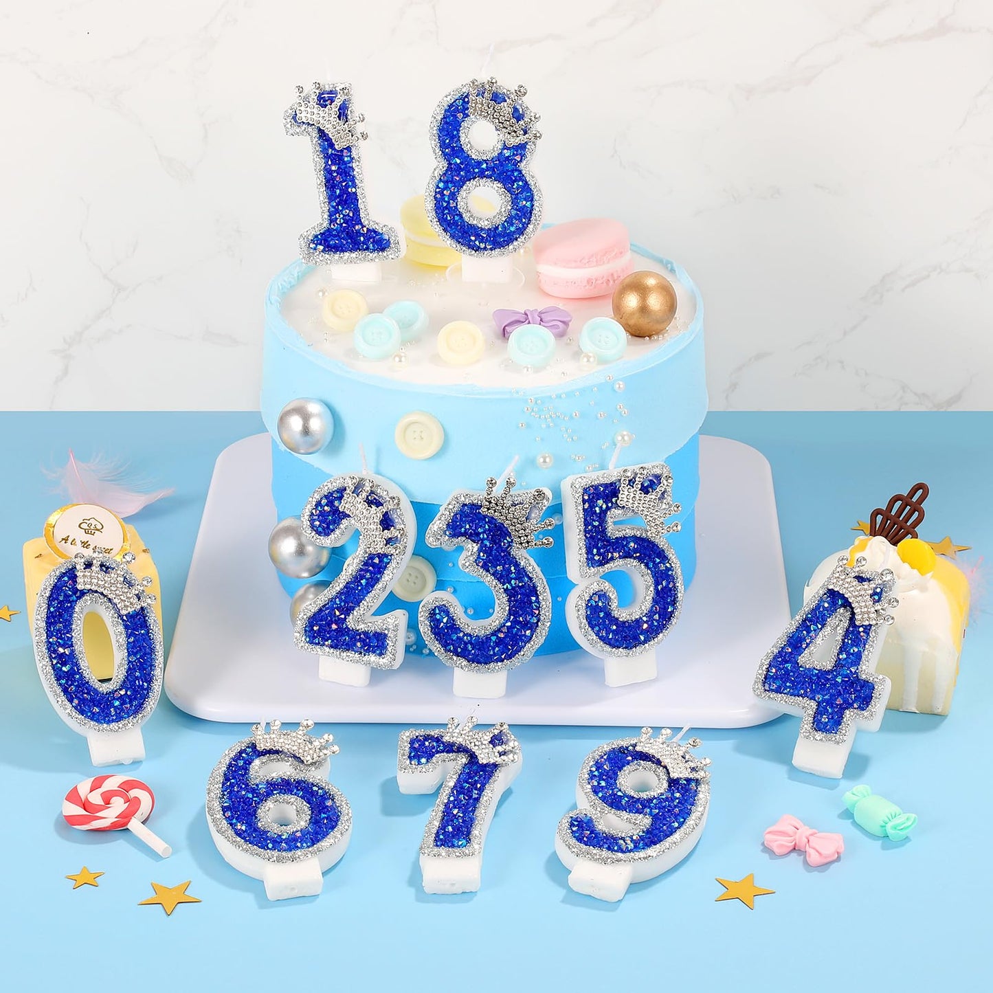 Glitter Birthday Number Candles, Crown Birthday Candles for Cake