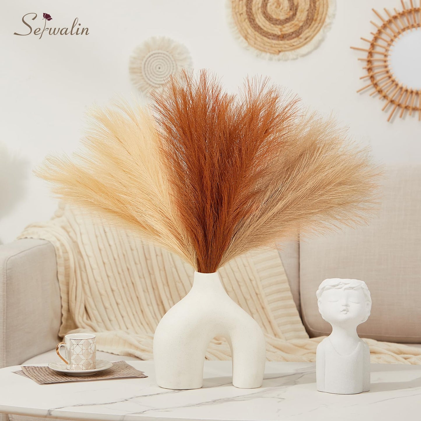 Faux Pampas Grass Decor 17.7 Inch 6pcs, Home Decor