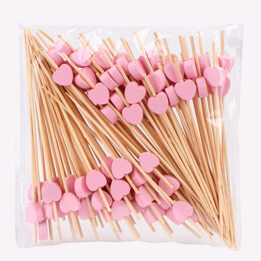 Heart-Shaped Bamboo Cocktail Picks – Natural Toothpicks for Appetizers, Fruit, Desserts & Sandwiches 100-Pack