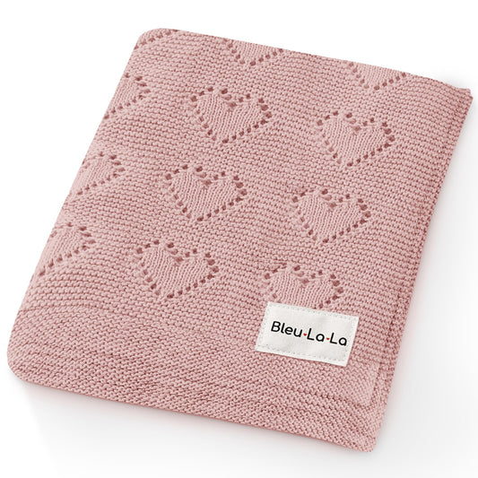 Swaddling Luxury Cotton Knit Heart Baby Blanket