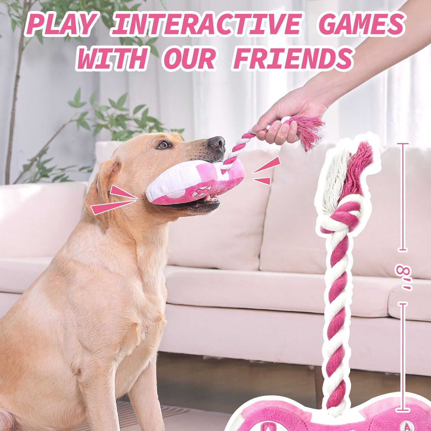 Cute Dog Plush Toys : Squeaky Dog Toys with Crinkle Paper and Interactive Rope Toy for Tug of War - Game Controller