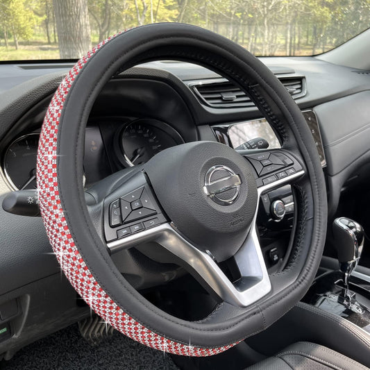 Universal Bling Bling Comfy Steering Wheel Cover with Jumbo Crystal Rhinestones, Anti-Slip Diamond Leather, 14.5-15 Inch