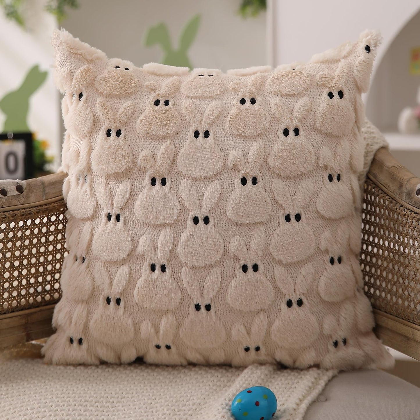 Easter Bunny Pillow Covers | Set of 2 Easter Soft Plush Faux Fur Jacquard Throw Pillows