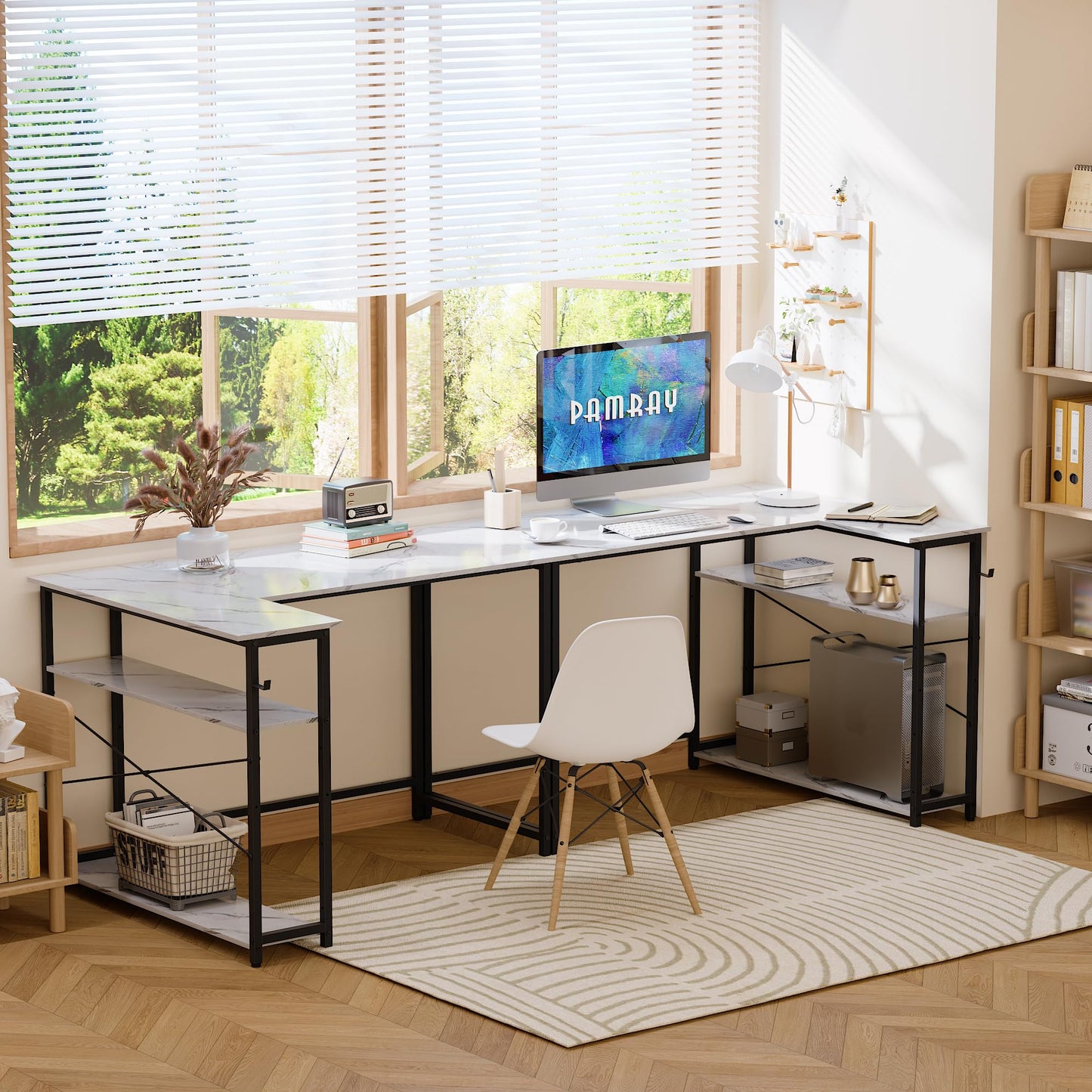 L-Shaped Computer Desk with Reversible Storage Shelves – Compact Corner Desk for Home Office, Bedroom, or Study 43"