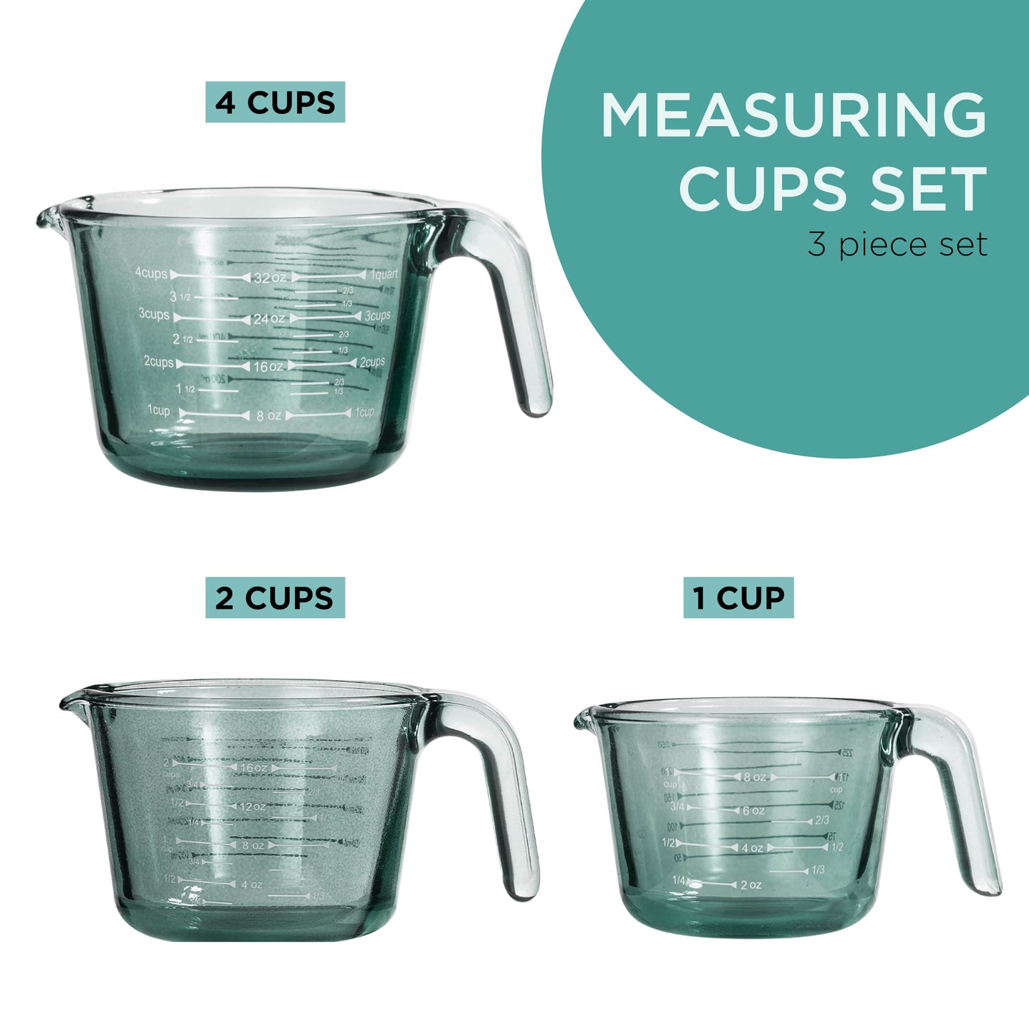 COOK WITH COLOR Glass Measuring Cups - Ideal for Cooking and Baking, Pink