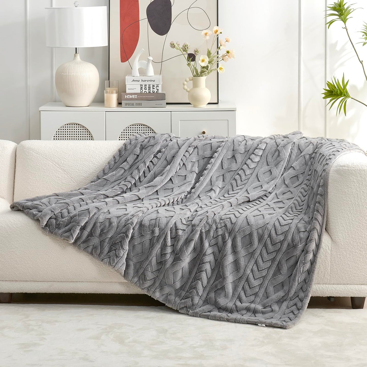 Cozy Bliss Faux Fur Throw Blanket Cozy Warm Plush Striped