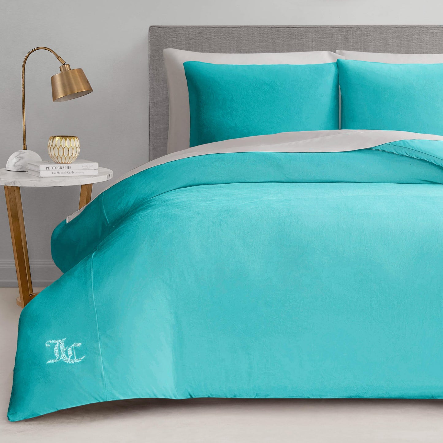 Juicy Couture Solid Velour 3-Piece King Comforter Set – Luxurious Bedding Ensemble