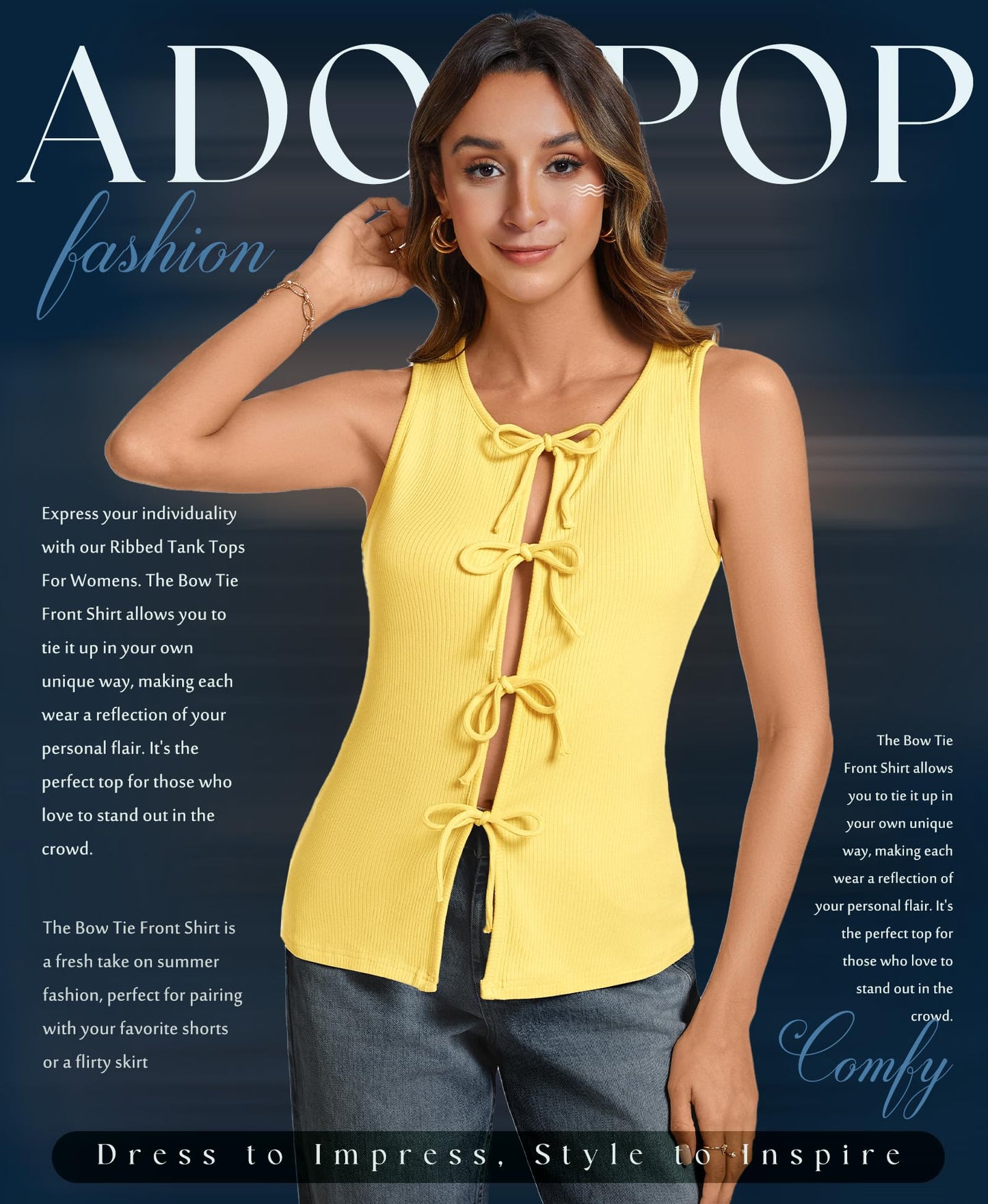 Ribbed Tank Tops for Womens - Y2k Sleeveless Bow Tie Front Shirts Cute Top