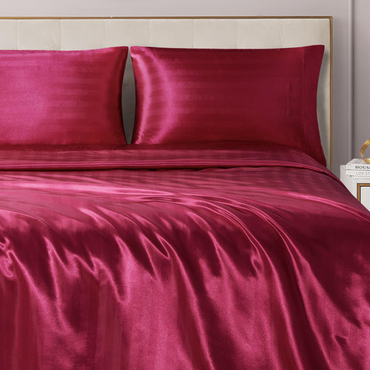 Juicy Couture Silky Satin Damask Sheet Set - Luxury Smooth Satin Striped Sheets