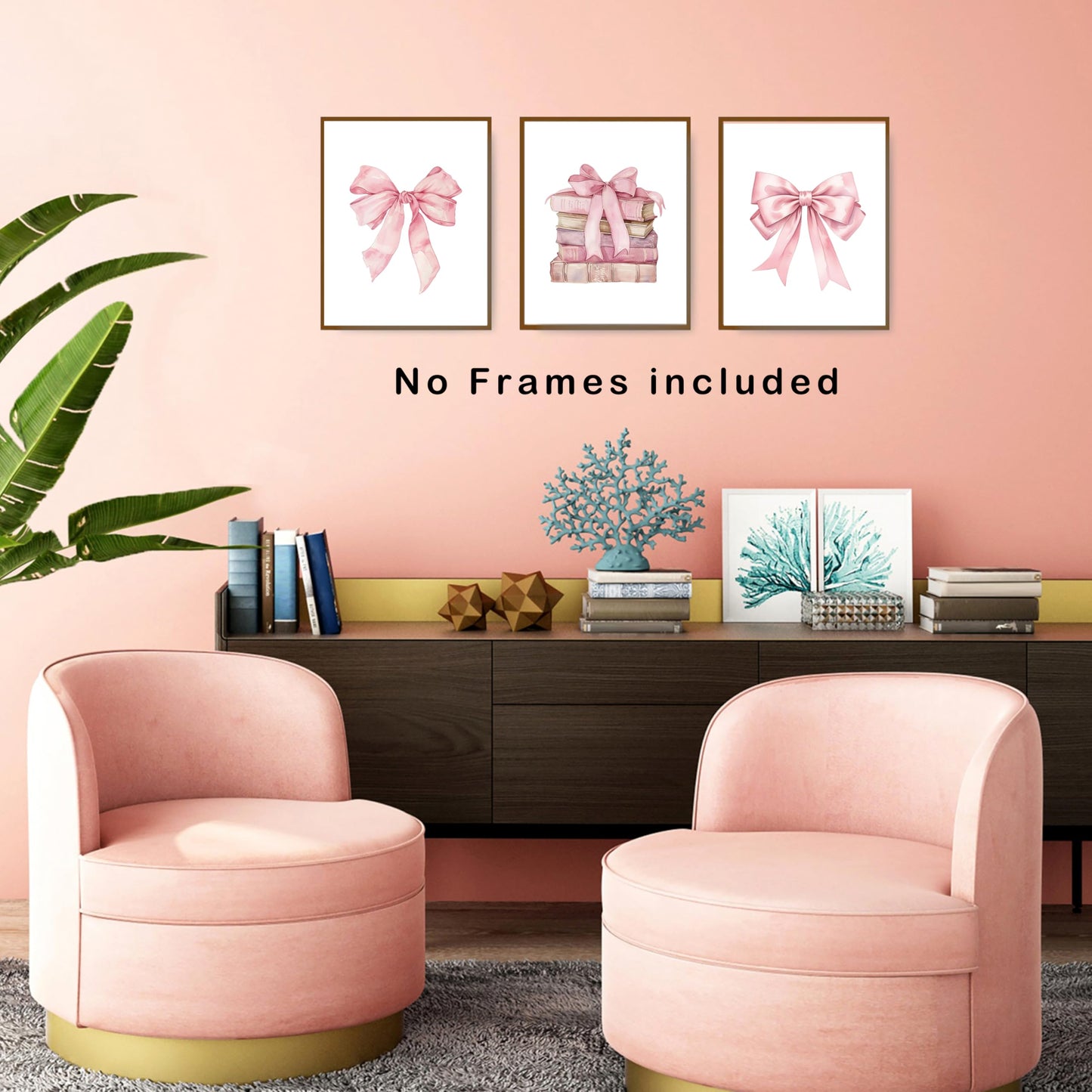 Coquette Pink Bow Girly Books Wall Art Prints Set of 3, 8x10 Unframed