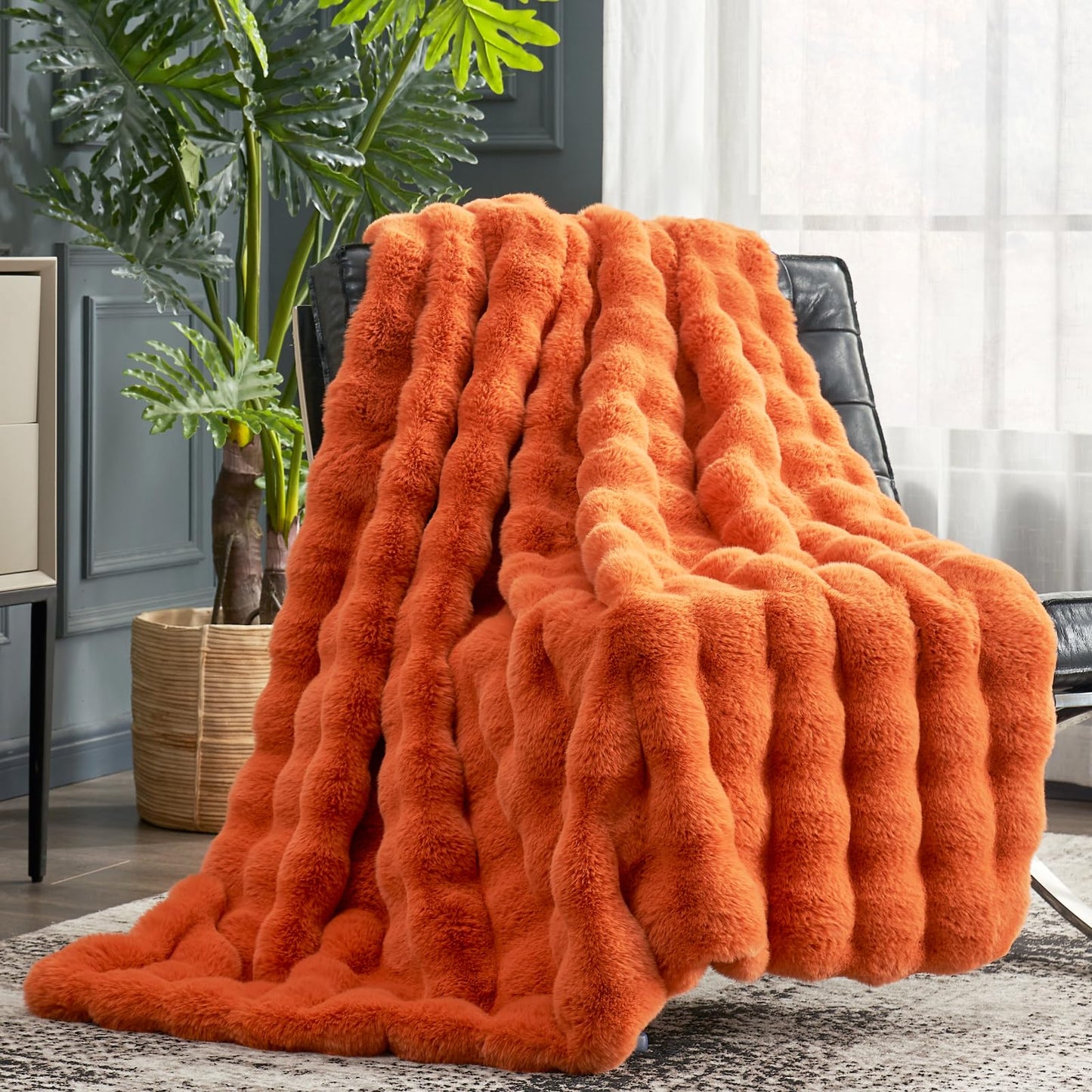 Faux Fur Throw Blanket -Fuzzy Soft Plush Thick Bubble Blanket